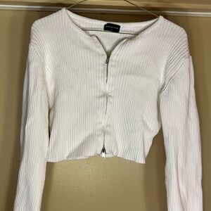 White Fox Boutique White Ribbed Zip-Up Sweater